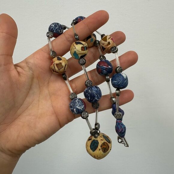 Vintage Handmade Statement Necklace Beaded Jewelry Chunky 24” - Picture 12 of 12